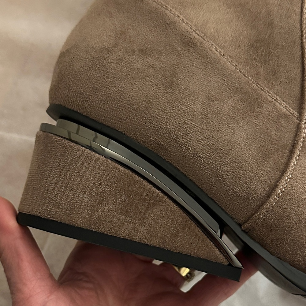 Torgeis Taupe Suede over the knee boots, tall tan boot, Madeline wedge heel boot - Picture 6 of 17